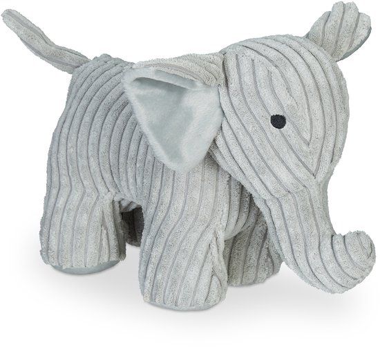 Relaxdays Deurstopper Olifant - Zware Deurhouder - 1 Stuk - Grijs - Stof - 22 x 14 x 38 cm