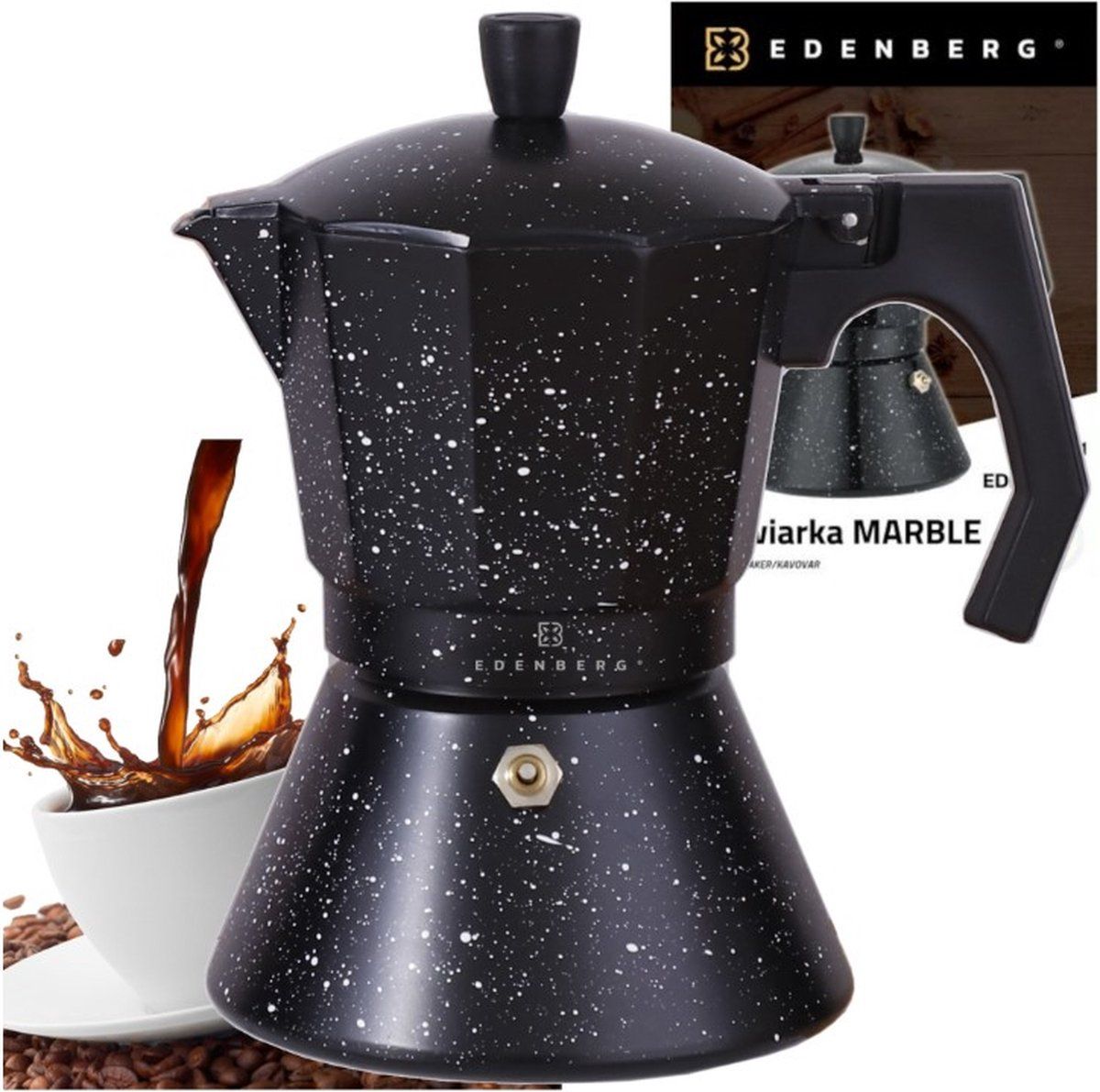 Edenberg Edënbërg Percolator - Koffiemaker 6 kops - Espresso Maker 300 ML - Zwart - Marmer Coating