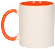 Shoppartners Bv Koffiemok / thee beker - 2x - 300 ml - Wit/oranje - Cadeau mokken - keramiek