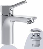 Merkloos Fonteinkraan Wastafelmengkraan met eengreepsmengkraan en klikafvoergarnituur - korte uitloop 79 mm pop-up ventiel - chroom - badkamer - klein - X-Joy S FXB82100
