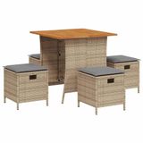 vidaXL 5-delige Tuinset met Kussens, Polyrattan, Beige