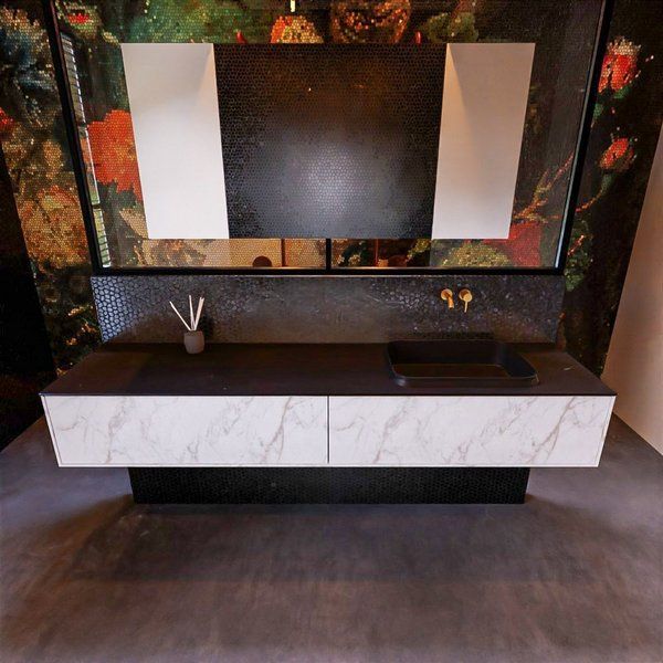 Mondiaz ERIN 200cm badmeubelset onderkast carrara met 2 lades Wastafel RIDGE rechts zonder kraangaten Urban ERIN11492