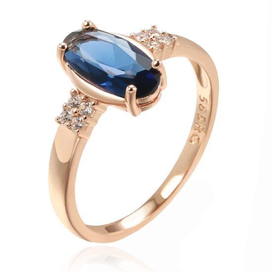 Cilla Jewels Damesring met Blauwe Zirkonia en Roségouden Plating-19mm
