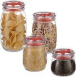 Relaxdays voorraadpotten glas, deksel met opening voor rietje, glazen potten voor pasta, rijst, dranken, transparant