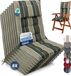 Beautissu Sun-HL Set van 8 Premium Hoge Rugleuning Stoelkussen 120x50 cm UV-bestendig 8cm Dik met Hoofdkussen & Bevestigingsbanden Antislip Groen Gestreept