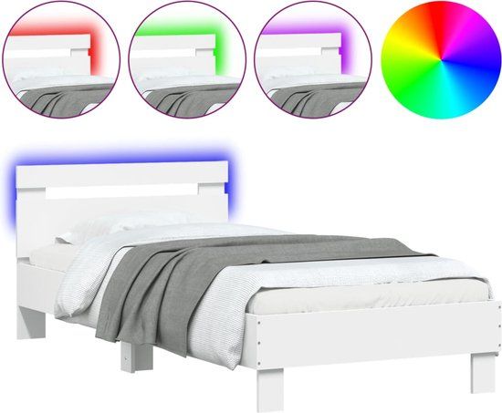 vidaXL Bedframe met hoofdbord en LED-verlichting, wit, 90x190 cm