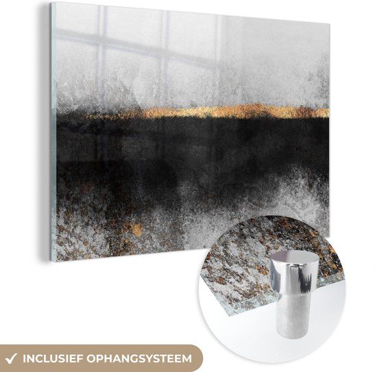 MuchoWow® Glass Painting 60x40 cm - Acrylic Glass Painting - Gold - Abstract - Luxury - Photo on Glass - Paintings