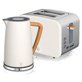 Swan Nordic Set ontbijtwaterkoker, draadloos, 1,7 l, 2200 W, brede sleuf, 2 sneden, 3 functies, modern design, houtlook, wit