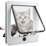 Kattendeur met 4-weg magneetsluiting, huisdierdeur voor katten en kleine honden, kattendeur met tunnel (wit, L 27,5 x 24 x 6 cm)