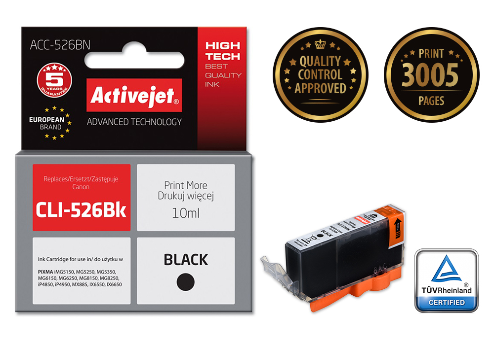 ActiveJet inkt ACC-526BN (Canon CLI-526Bk vervanging; Supreme; 10 ml; zwart) single pack / zwart