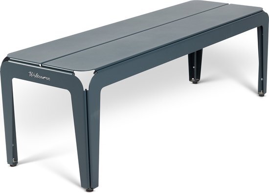 Weltevree | Bended Bench | Tuinbank | Buitenbank 3 Persoons | Aluminium Gepoedercoate Afwerking | Tuinmeubel | Grijsblauw RAL 5008