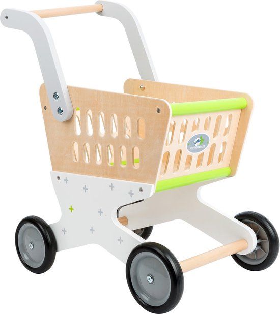 Small Foot - Houten Winkelwagen Supermarkt - Wit, Grijs, Groen
