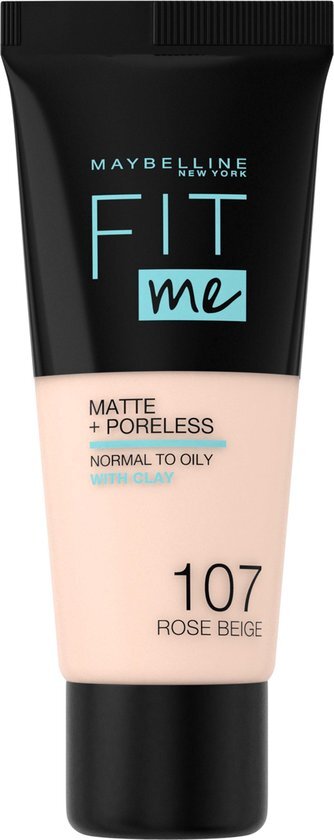 Maybelline Fit Me Matte + Poreless Foundation - 107 Rose Beige - Medium Dekkende Foundation met Matte Finish voor de Normale tot Vette Huid - 30 ml
