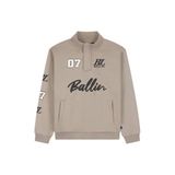 Ballin boxy sweater met backprint en tekst - taupe