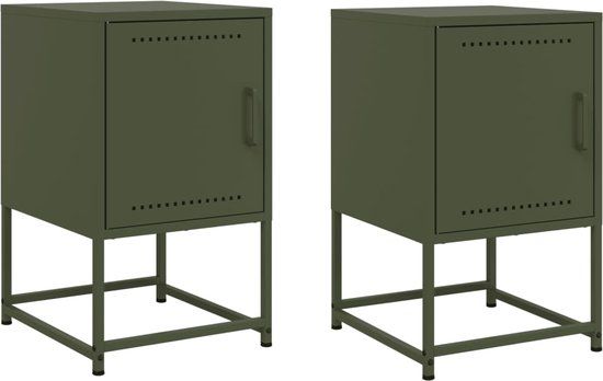 vidaXL Nachtkastjes - Set van 2 - Staal - Olijfgroen