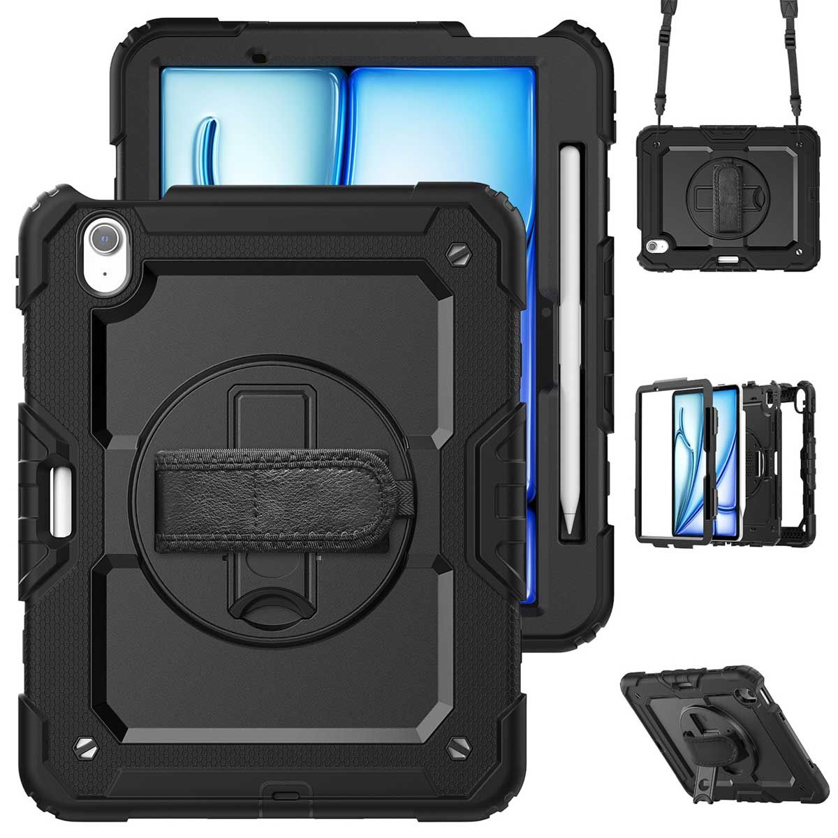 Accezz Tablet Hoes - Geschikt voor Apple iPad Air 11 inch (2026) M4 / Air 11 inch (2025) M3 / Air 11 inch (2024) M2 - Backcover Shoulder Strap - Zwart