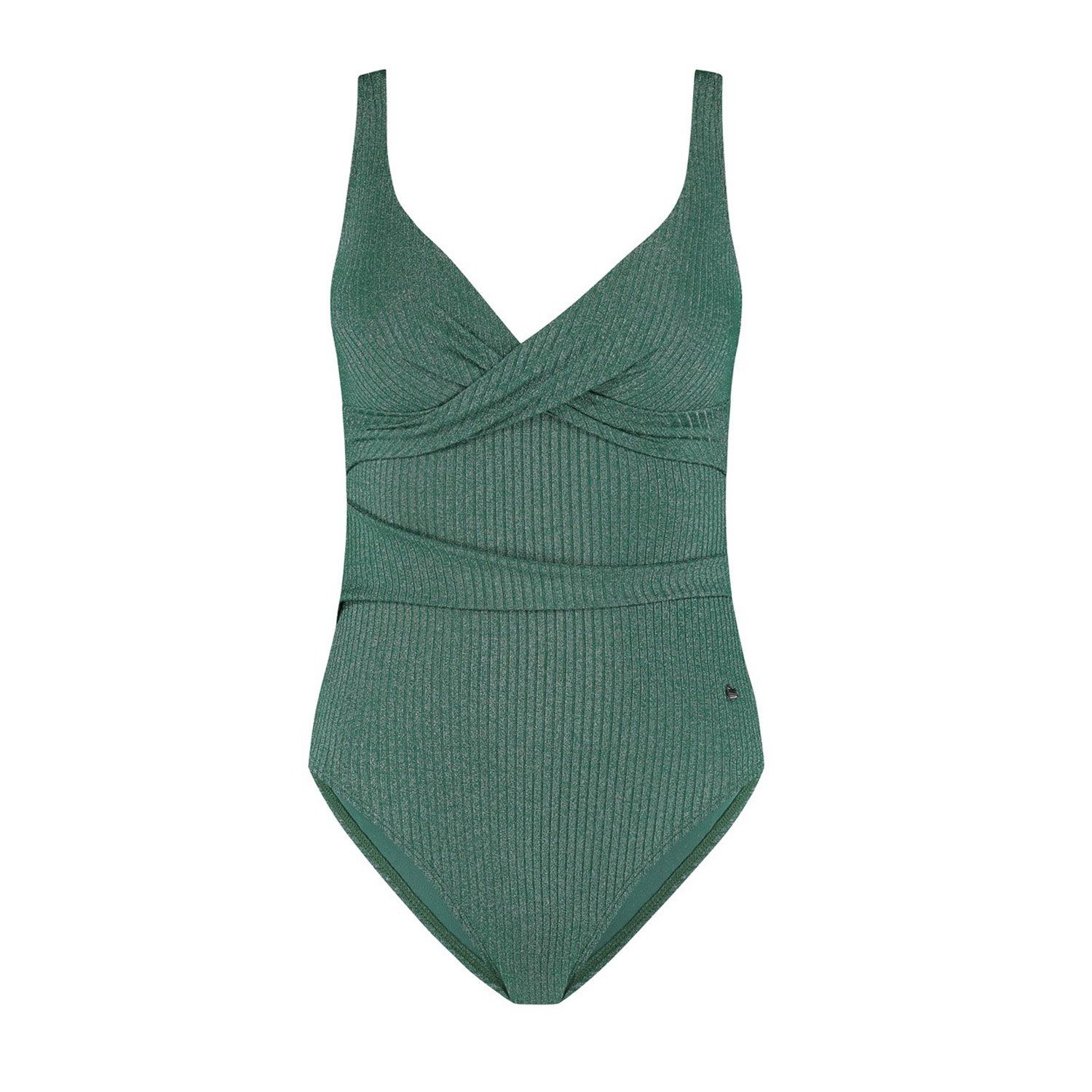 Beachlife halter badpak met lurex en textuur groen