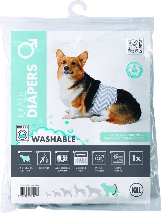 Mpets Wasbare Luier - Training & Gedrag - 74x86 cm Wit Grijs Voor Reuen Xxl