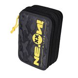 NE.on! Schooltas met 3 ritssluitingen, camouflage, zwart/oranje