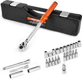VEVOR Klikmomentsleutel, 3/8 inch aandrijving 5-60 N.m, tweeweg-momentsleutel met dopsleutels en verlenging en boor, 72 tanden ± 3% hoge precisie gelegeerd staal voor autoreparatie