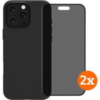 BlueBuilt Back Cover iPhone 16 Pro Zwart + Privacy Filter Screenprotector Glas Duo Pack