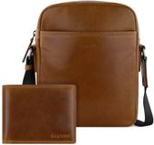 Bugatti Sac bandoulière en cuir Savona Sac bandoulière + portefeuille Cognac Brun clair