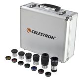 Celestron 94303 oculair 1,25 inch en filterpakket - bevat 14 delen in metalen met schuim gevoerde draaghoes, Zilver
