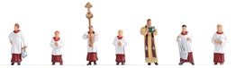 Prêtres et servants d'autel, peints, échelle H0, 10 pièces