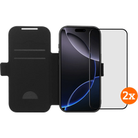 BlueBuilt Apple iPhone 17 Pro Book Case Leer Zwart + Screenprotector Glas Duo Pack