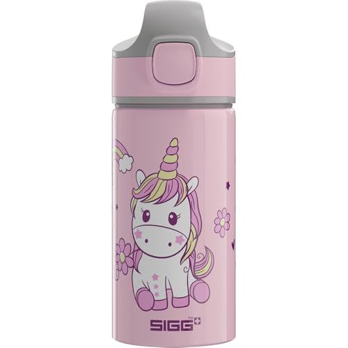 SIGG Aluminium drinkfles voor kinderen, Miracle Happy Unicorn - met rietje - lekvrij - vederlicht - BPA-vrij - klimaatneutraal gecertificeerd - school en sport - roze met eenhoorn - 0,4 l