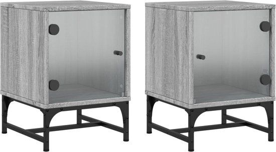 vidaXL Nachtkastjes met glazen deuren 2 st 35x37x50 cm grijs sonoma
