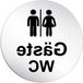 WC pour invités - Plaque de porte - Indication toilettes - Fixation adhésive - 100 mm de diamètre - Noir