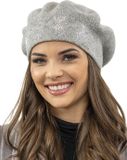 Vivisence Dames Baret - Wolmix Met Strass Applicatie - Lichtgrijs