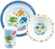 Fun House Jemini Kinderservies Ma petite carapace, 3-delig, Melamine, Wit/Blauw