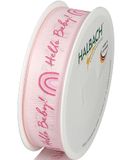 Halbach Seidenbänder Geschenklint baby, 25 mm x 16 m, lint als decoratie voor babyshower en voor het verpakken van geschenken voor babyshower, kleur: roze/roze