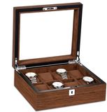 RoYiio Houten horlogedoos met 8 roosters, horlogedoos met glazen deksel, horlogedoos met 8 afneembare horlogehouders, organizer voor horloges, cadeau voor mannen en meisjes
