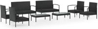 vidaXL 8-delige Loungeset met Kussens Poly Rattan Zwart