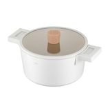 FLORINA Nube aluminium steelpan | 20 cm | 2,8 l | Geschikt voor inductie | Krasbestendige keramische coating | Soft-touch handgreep met houtlook | Hittebestendig glazen deksel