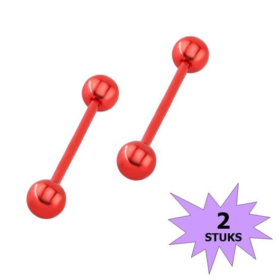 Fako Bijoux - Barbell Piercing - 12mm - Rood - 2 Stuks