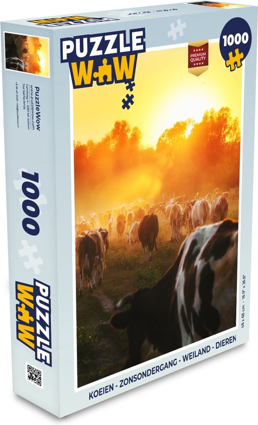 MuchoWow Puzzel Koeien - Zonsondergang - Weiland - Dieren - Legpuzzel - Puzzel 1000 stukjes volwassenen - Sinterklaas cadeautjes - Sinterklaas voor grote kinderen