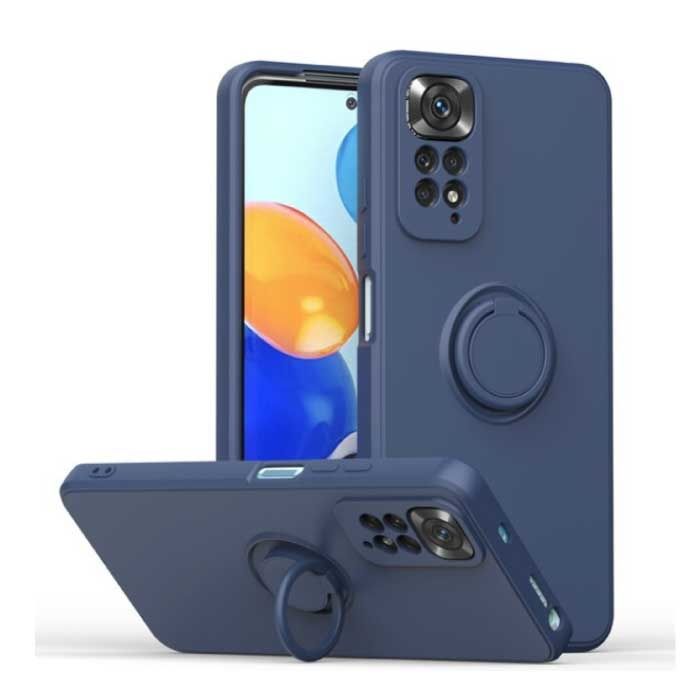 Xiaomi Redmi Note 9 Hoesje - Blauw - Met Ring Kickstand en Magneet