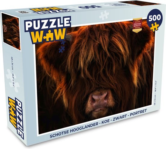 MuchoWow Puzzel Schotse Hooglander - Koe - Zwart - Portret - Legpuzzel - Puzzel 500 stukjes - Sinterklaas cadeautjes - Sinterklaas voor grote kinderen