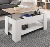 Muebles Bonitos - Table basse relevable avec coffre 100x50x43,5 (52,3)cm Modèle Nicoleta blanc et Sonoma finition brillante