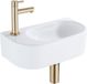 QeramiQ Fuente Fonteinset - 40x21.5x12cm - links - glad - halfrond - 1 kraangat - keramiek - fonteinkraan geborsteld messing - afvoerplug - verlaagd sifon - wit glans