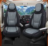 Bremer Sitzbezüge GmbH Premium Camper stoelhoezen voor Karmann C1 in Schwarz/Grau (2 losse stoelen)