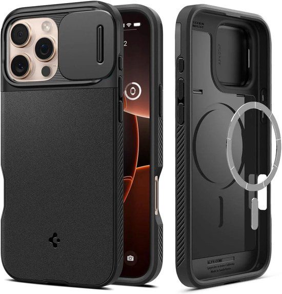 Spigen Optik Armor MagFit | Hoesje Geschikt voor Apple iPhone 16 Pro Max | Compatibel met MagSafe | Back Cover met Camera Slider | Zwart
