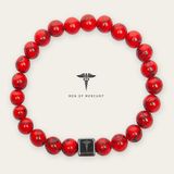 MEN OF MERCURY® Red Turquoise Armband Heren – 8mm Kralenarmband – Gepolijste Turkoois Steen – Elastisch – Rode Tinten – Luxe Geschenkverpakking