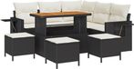 vidaXL Banc de jardin - Set - 9 - pièces - Noir - poly - rotin
