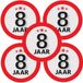 Bellatio Decorations 8 jaar leeftijd sticker - 5x - rond - Dia 9 cm - 8 jaar verjaardag - jubileum - leeftijd versiering