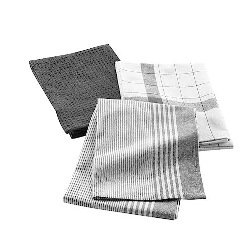 Douceur d'Intérieur Vibrato Theedoeken 50 x 70 cm Antraciet Katoen Geweven 3 Stuks